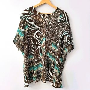 Women's Button Front Short Sleeve Crepe Blouse  Sz 3x